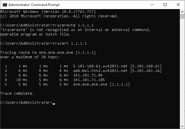 Running Traceroute command in terminal/cmd